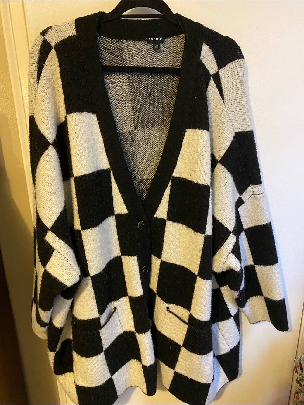 Torrid Black & White Checkerboard Button-Front Cardigan